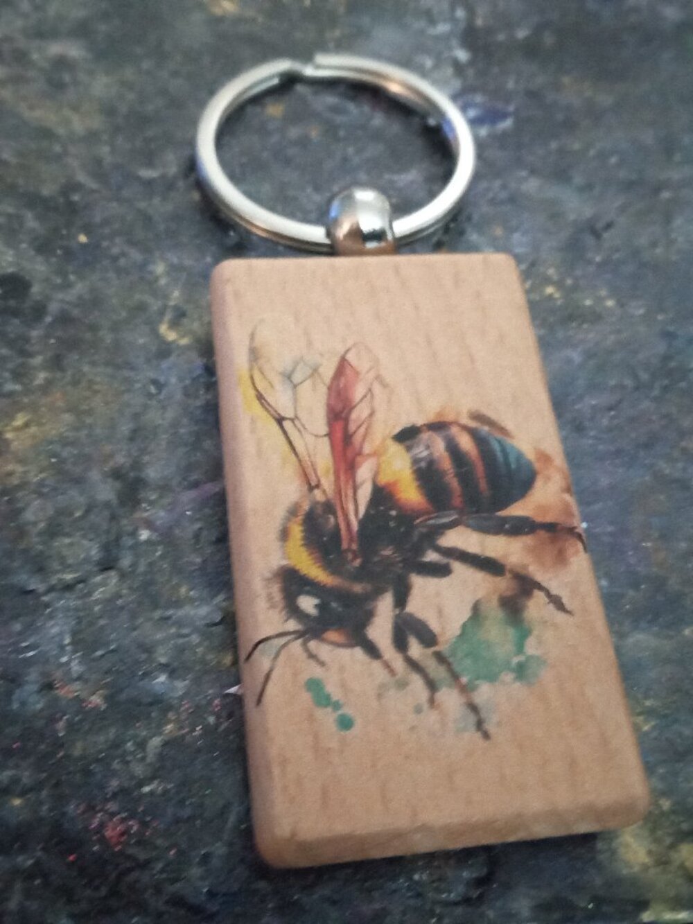 Handmade Wooden Bumblebee Keychain